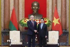 Chủ tịch nước Lương Cường tiếp Chủ tịch Hạ viện Cộng hòa Belarus Igor Sergeenko. (Ảnh: Lâm Khánh/TTXVN)