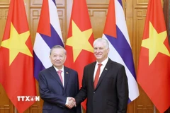 Tổng Bí thư Tô Lâm và Bí thư thứ Nhất Đảng Cộng sản Cuba, Chủ tịch nước Cuba Miguel Díaz-Canel Bermúdez chụp ảnh chung. (Ảnh: Thống Nhất/TTXVN)