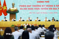 Tổng Bí thư, Chủ tịch nước Tô Lâm cùng các đồng chí lãnh đạo Đảng, Nhà nước dự hội nghị. (Ảnh: Dương Giang/TTXVN)