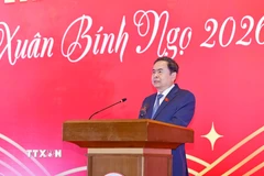 Chủ tịch Quốc hội Trần Thanh Mẫn phát biểu chúc Tết. (Ảnh: Doãn Tấn/TTXVN)