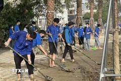 Thành Đoàn Huế huy động 15 đơn vị đoàn thanh niên để tổ chức vệ sinh 19 địa điểm trên địa bàn thành phố Huế. (Ảnh: Văn Dũng/TTXVN)