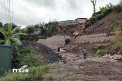 Khu vực tập kết đất tại hộ ông Vũ Duy Thế (tổ 1, khu Hà Tu 7, phường Hà Tu). (Ảnh: TTXVN phát)