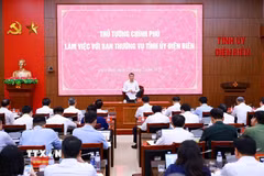 Thủ tướng Lê Minh Hưng làm việc với Ban Thường vụ Tỉnh ủy Điện Biên. (Ảnh: Dương Giang/TTXVN)