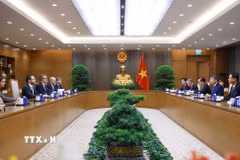Thủ tướng Lê Minh Hưng tiếp Đại sứ Vương quốc Anh và Bắc Ireland Iain Frew. (Ảnh: Dương Giang/TTXVN)
