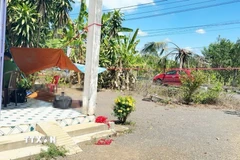 Hiện trường vụ bà Trần Thị Kim Huệ bị điện giật tử vong. (Ảnh: Đậu Tất Thành/TTXVN)