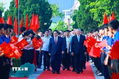 Thủ tướng Phạm Minh Chính đến dự Lễ kỷ niệm 120 năm Ngày sinh Thủ tướng Phạm Văn Đồng. (Ảnh: Dương Giang/TTXVN)