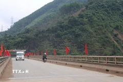 Nhiều đường phố ở xã miền núi Bến Giằng với sắc đỏ cờ Tổ quóc chào mừng Đại hội lần thứ XIV của Đảng. (Ảnh: Đỗ Trưởng/TTXVN)