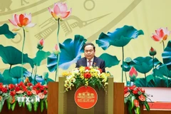 Chủ tịch Quốc hội Trần Thanh Mẫn đọc diễn văn kỷ niệm. (Ảnh: Doãn Tấn/TTXVN)