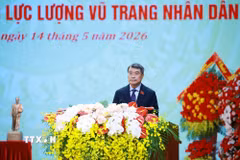 Thủ tướng Lê Minh Hưng phát biểu tại Lễ đón nhận Danh hiệu Anh hùng Lực lượng Vũ trang Nhân dân của Công an thành phố Hải Phòng. (Ảnh: Dương Giang/TTXVN)