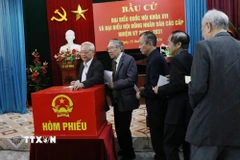 Ngay từ sáng sớm, các cử tri phường Hoa Lư, tỉnh Ninh Bình đến bỏ phiếu tại Khu vực bỏ phiếu số 27. (Ảnh: Hải Yến/TTXVN)