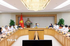 Quang cảnh cuộc họp về các dự án hợp tác Việt Nam-Lào. (Ảnh: Phạm Kiên/TTXVN)