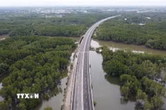Tuyến cao tốc Bến Lức-Long Thành đoạn phía Đông, thuộc gói thầu A6, A7 đi qua địa bàn huyện Long Thành, huyện Nhơn Trạch (Đồng Nai). (Ảnh: Sỹ Tuyên/TTXVN)
