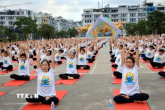 Các Yogi tham gia đồng diễn tại Ngày Quốc tế Yoga tổ chức tại Quảng Ninh. (Ảnh: Đức Hiếu/TTXVN)