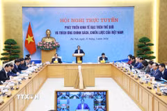 Thủ tướng Phạm Minh Chính chủ trì Hội nghị trực tuyến về kinh tế bạc trên thế giới và thích ứng chính sách, chiến lược của Việt Nam. (Ảnh: Dương Giang/TTXVN)