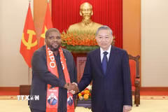 Tổng Bí thư Tô Lâm tiếp Tổng Thư ký Đảng Mặt trận giải phóng Mozambique (FRELIMO) Chakil Felizardo Aboobacar. (Ảnh: Thống Nhất/TTXVN)