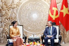 Tổng Bí thư Tô Lâm tiếp Đại sứ Vương quốc Campuchia tại Việt Nam Chea Kimtha. (Ảnh: Thống Nhất/TTXVN)