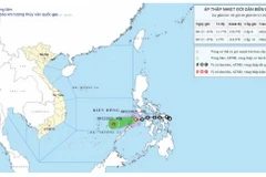 Hình ảnh vị trí và đường đi của áp thấp nhiệt đới.