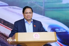 Thủ tướng Phạm Minh Chính chủ trì Phiên họp lần thứ tư Ban chỉ đạo các công trình trọng điểm, dự án quan trọng quốc gia lĩnh vực đường sắt. (Ảnh: Dương Giang/TTXVN)