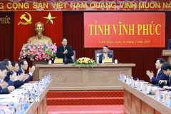 Thủ tướng Phạm Minh Chính làm việc với Ban Thường vụ Tỉnh ủy Vĩnh Phúc về tình hình phát triển kinh tế-xã hội. (Ảnh: Dương Giang/TTXVN)