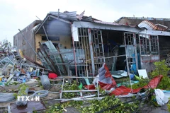 Một ngôi nhà tại xã Quỹ Nhất (Ninh Bình) bị thiệt hại. (Ảnh: Công Luật/TTXVN)