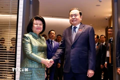 Chủ tịch Quốc hội Trần Thanh Mẫn gặp Chủ tịch Quốc hội Campuchia Samdech Maha Rathsaphethika Thipadei Khuon Sudary. (Ảnh: Doãn Tấn/TTXVN)