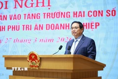 Thủ tướng Phạm Minh Chính chủ trì Hội nghị Doanh nghiệp góp phần vào tăng trưởng hai con số và Thủ tướng Chính phủ tri ân doanh nghiệp. (Ảnh: Dương Giang/TTXVN)
