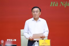 Đồng chí Trần Cẩm Tú, Ủy viên Bộ Chính trị, Thường trực Ban Bí thư, Trưởng đoàn kiểm tra, giám sát số 12 của Bộ Chính trị, Ban Bí thư phát biểu. (Ảnh: Dương Giang/TTXVN)