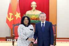 Tổng Bí thư Tô Lâm tiếp bà Nomvula Mokonyane, Phó Tổng thư ký thứ nhất Đảng Đại hội Dân tộc Phi (ANC), Nam Phi. (Ảnh: Thống Nhất/TTXVN)