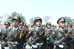 Các quân nhân trong khối duyệt binh. (Ảnh: TTXVN phát)