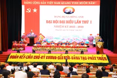 Quang cảnh Đại hội đại biểu Đảng bộ xã Đông Anh, nhiệm kỳ 2025-2030. (Ảnh: Quốc Lũy/TTXVN)