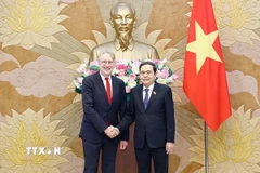 Chủ tịch Quốc hội Trần Thanh Mẫn và ông Bernd Lange, Đồng trưởng đoàn, Chủ tịch Ủy ban Thương mại Quốc tế (INTA) của Nghị viện Châu Âu, Chủ tịch Hội nghị các Chủ tịch Ủy ban (CCC) của Nghị viện Châu Âu. (Ảnh: Doãn Tấn/TTXVN)