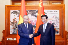 Tổng Bí thư, Chủ tịch nước Tô Lâm hội kiến Chủ tịch Chính hiệp toàn quốc Trung Quốc Vương Hộ Ninh. (Ảnh: Thống Nhất/TTXVN)
