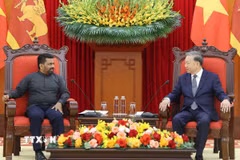 Tổng Bí thư Tô Lâm tiếp Tổng thống Sri Lanka Anura Kumara Dissanayaka chiều 4/5/2025. (Ảnh: Thống Nhất/TTXVN)
