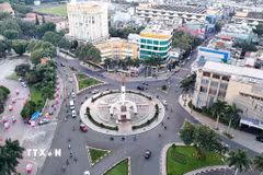 Quang cảnh trung tâm Ngã Sáu, thành phố Buôn Ma Thuột (tỉnh Đắk Lắk) nhìn từ trên cao. (Ảnh tư liệu: Hoài Thu/TTXVN)