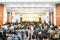 Quang cảnh họp báo về kỳ họp thứ nhất Quốc hội khóa XVI. (Ảnh: TTXVN phát)