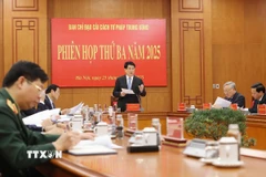 Chủ tịch nước Lương Cường, Trưởng Ban Chỉ đạo cải cách Tư pháp Trung ương phát biểu chỉ đạo. (Ảnh: Lâm Khánh/TTXVN)