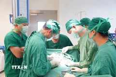 Các bác sỹ Bệnh viện Bình Định phẫu thuật thành công ca bệnh hiếm gặp ở trẻ 2,5 tháng tuổi. (Ảnh: TTXVN phát)