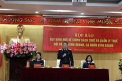 Họp báo chuyên đề “Quy định mới về chính sách thuế và quản lý thuế đối với hộ kinh doanh, cá nhân kinh doanh," ngày 9/3. (Ảnh: Vietnam+)