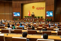 Trước khi bước vào phần thảo luận, Quốc hội đã xem một video clip tư liệu về thực trạng sản xuất, buôn bán hàng giả, đặc biệt là thuốc giả. (Ảnh: CTV/Vietnam+)