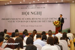 Hội nghị Phổ biến nội dung sửa đổi, bổ sung Luật Chứng khoán và các văn bản quy định chi tiết thi hành, ngày 10/10. (Ảnh: SSC/Vietnam+)