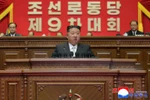 Tổng Bí thư Đảng Lao động Triều Tiên Kim Jong Un phát biểu tại Đại hội. (Nguồn: KCNA)