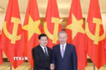 Tổng Bí thư Tô Lâm và Tổng Bí thư, Chủ tịch nước Lào Thongloun Sisoulith. (Ảnh: Thống Nhất/TTXVN)