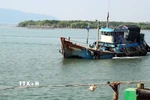 Tàu cá được đưa về cảng của Hải đội 301 thuộc Bộ Tư lệnh Vùng Cảnh sát biển 3 tại Vũng Tàu. (Ảnh: TTXVN phát)
