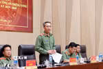 Thiếu tướng Nguyễn Quốc Toản, Chánh Văn phòng Đảng ủy Công an Trung ương, Chánh Văn phòng Bộ, Người phát ngôn Bộ Công an cung cấp thông tin tới các cơ quan thông tấn, báo chí. (Ảnh: Phạm Kiên/TTXVN)