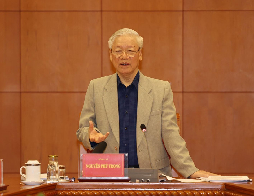 Tổng Bí thư, Chủ tịch nước Nguyễn Phú Trọng phát biểu kết luận cuộc họp. (Ảnh: Trí Dũng/TTXVN)