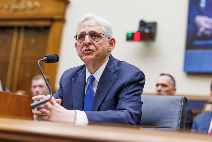 Bộ trưởng Tư pháp Mỹ Merrick Garland phát biểu trong phiên điều trần tại Ủy ban Tư pháp Hạ viện Mỹ ở Washington, D.C., ngày 4/6/2024. (Ảnh: THX/TTXVN)
