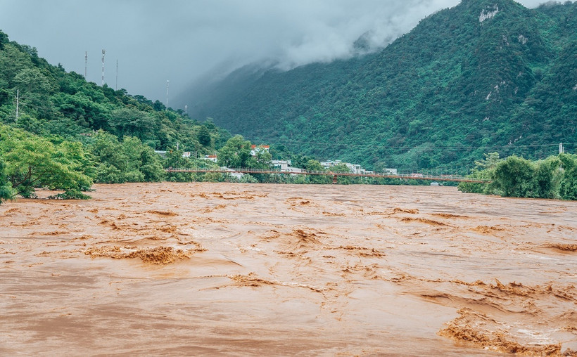 Lũ trên sông Gâm đoạn qua huyện Bảo Lâm vượt mức báo động 3. (Ảnh minh họa: Bảo Chung/TTXVN phát)