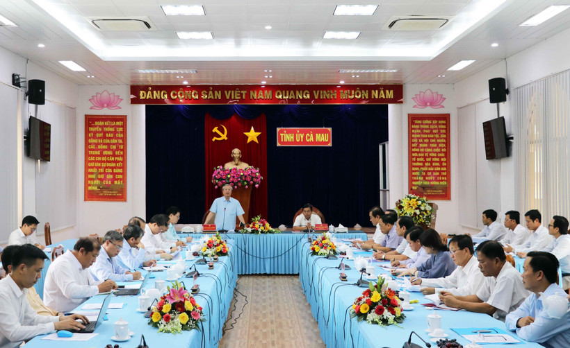 Quang cảnh buổi làm việc giữa đoàn công tác của Ban Bí thư với Ban Thường vụ Tỉnh ủy Cà Mau, chiều 8/8. (Ảnh: Huỳnh Anh/TTXVN)