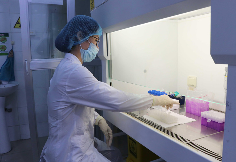 Nhân viên y tế chuẩn bị thủ tục làm xét nghiệm. (Ảnh: Thái Hùng/TTXVN)