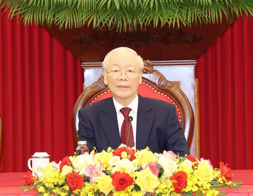 Tổng Bí thư Nguyễn Phú Trọng điện đàm cấp cao với Tổng thống Liên bang Nga Vladimir Putin. (Ảnh: Trí Dũng/TTXVN)